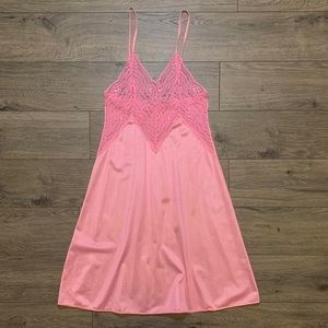 Vintage 80’s Especially You Hot Pink Size Large Nightgown With Sheer Lace Accent